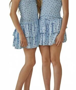 NEW THEME kids willow satin skort in pastel blue ditsy